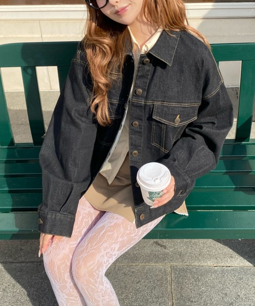 RAY CASSIN（レイカズン）の「【SET UPで着られる！】ウエストシェイプデニムGジャン（デニムジャケット・レディース・ブラック/ネイビー/ベージュ・FREE）」の21枚目の写真