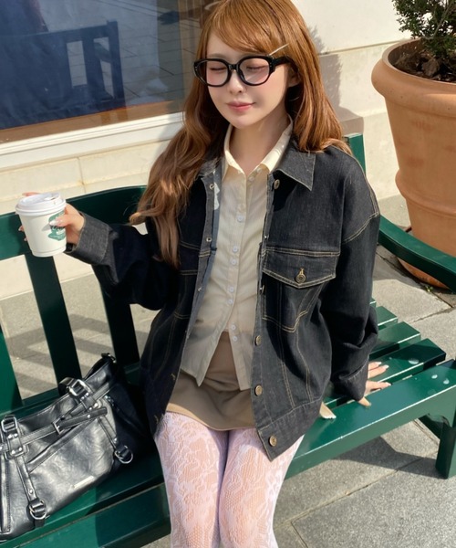 RAY CASSIN（レイカズン）の「【SET UPで着られる！】ウエストシェイプデニムGジャン（デニムジャケット・レディース・ブラック/ネイビー/ベージュ・FREE）」の22枚目の写真