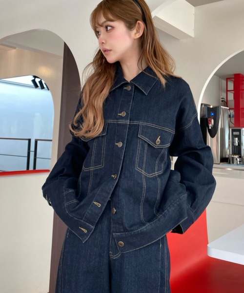 RAY CASSIN（レイカズン）の「【SET UPで着られる！】ウエストシェイプデニムGジャン（デニムジャケット・レディース・ブラック/ネイビー/ベージュ・FREE）」の6枚目の写真