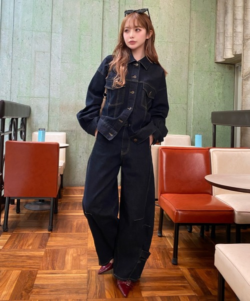 RAY CASSIN（レイカズン）の「【SET UPで着られる！】ウエストシェイプデニムGジャン（デニムジャケット・レディース・ブラック/ネイビー/ベージュ・FREE）」の8枚目の写真