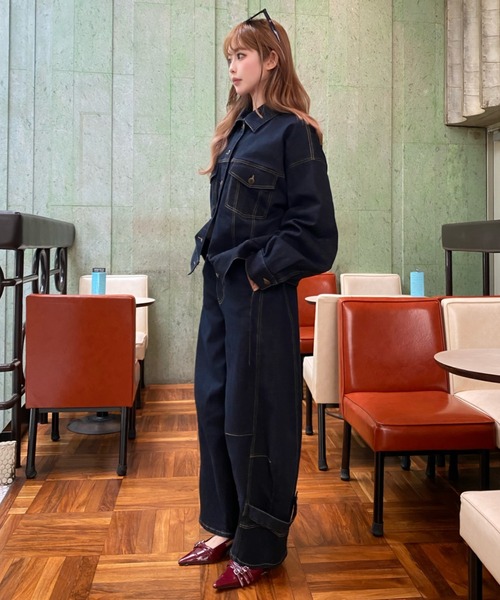 RAY CASSIN（レイカズン）の「【SET UPで着られる！】ウエストシェイプデニムGジャン（デニムジャケット・レディース・ブラック/ネイビー/ベージュ・FREE）」の9枚目の写真