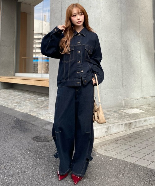 RAY CASSIN（レイカズン）の「【SET UPで着られる！】ウエストシェイプデニムGジャン（デニムジャケット・レディース・ブラック/ネイビー/ベージュ・FREE）」の15枚目の写真