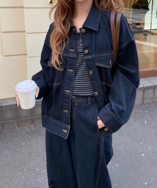 RAY CASSIN（レイカズン）の「【SET UPで着られる！】ウエストシェイプデニムGジャン（デニムジャケット・レディース・ブラック/ネイビー/ベージュ・FREE）」の17枚目の写真