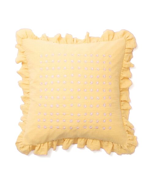 EMBフラワーフリル クッションカバー 450×450 イエロー×ピンク（C-004