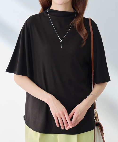 alotta（アロッタ）の「上品フレアー袖リブＴシャツ（Tシャツ/カットソー・レディース・ブラック/ライトベージュ/ブルーグリーン/チャコール・M/L/LL）」の2枚目の写真