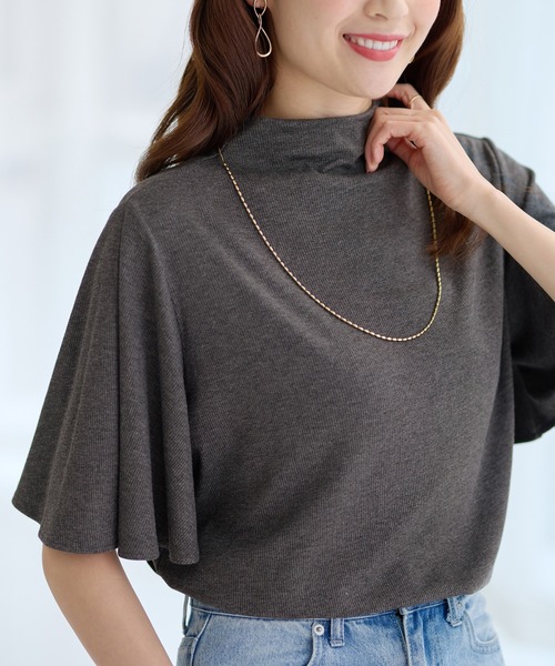 alotta（アロッタ）の「上品フレアー袖リブＴシャツ（Tシャツ/カットソー・レディース・ブラック/ライトベージュ/ブルーグリーン/チャコール・M/L/LL）」の21枚目の写真