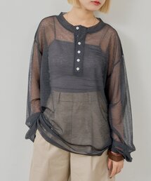 WHIMSIC | 【UNISEX/新色追加】シアーボーダーヘンリーネックプルオーバー(ニット/セーター)