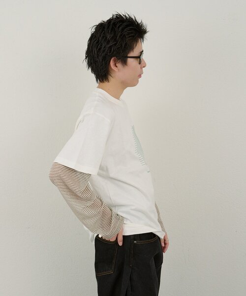 WHIMSIC（ウィムジック）の「【UNISEX/新色追加】シアーボーダーヘンリーネックプルオーバー（ニット/セーター・メンズ・オフホワイト/チャコールグレー/ベージュ・FREE）」の19枚目の写真
