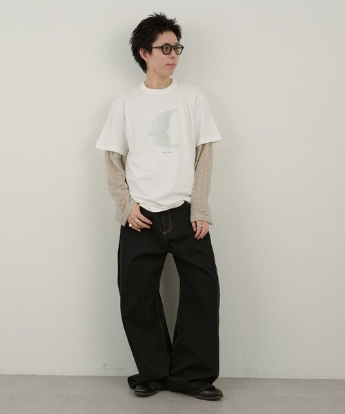 WHIMSIC（ウィムジック）の「【UNISEX/新色追加】シアーボーダーヘンリーネックプルオーバー（ニット/セーター・メンズ・オフホワイト/チャコールグレー/ベージュ・FREE）」の20枚目の写真