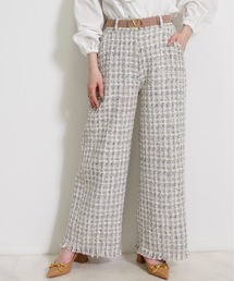 CHhdmn（シーエイチヒデモン）の「ツイードストレートパンツ フリンジヘム ハイウエスト セットアップ対応（その他パンツ）」