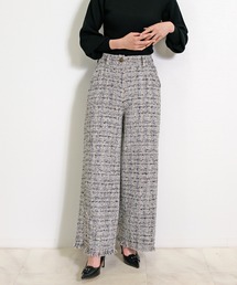 ツイードストレートパンツ フリンジヘム ハイウエスト セットアップ対応