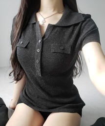 me+em select（ミームセレクト）の「【 ２color 】スキッパーボタンロングシアーニットトップス ／ skipper button long sheer knit tops（Tシャツ/カットソー）」