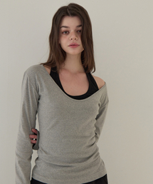 ホルターネックレイヤードロングスリーブ(メランジグレー)