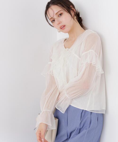 PROPORTION BODY DRESSING(プロポーションボディドレッシング)の「チュールラッフルブラウス / 1216110304(シャツ/ブラウス・レディース・ホワイト系その他/グレー/ブルー・FREE)」の3枚目の写真