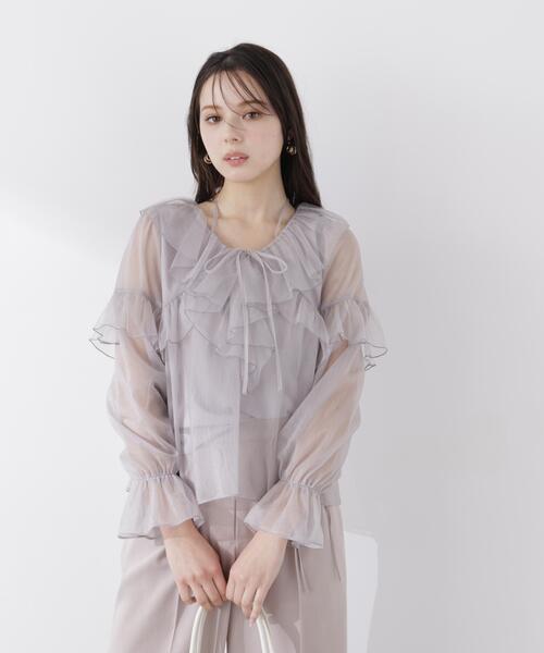 PROPORTION BODY DRESSING(プロポーションボディドレッシング)の「チュールラッフルブラウス / 1216110304(シャツ/ブラウス・レディース・ホワイト系その他/グレー/ブルー・FREE)」の1枚目の写真