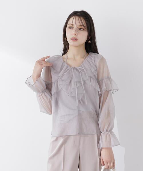 PROPORTION BODY DRESSING(プロポーションボディドレッシング)の「チュールラッフルブラウス / 1216110304(シャツ/ブラウス・レディース・ホワイト系その他/グレー/ブルー・FREE)」の4枚目の写真