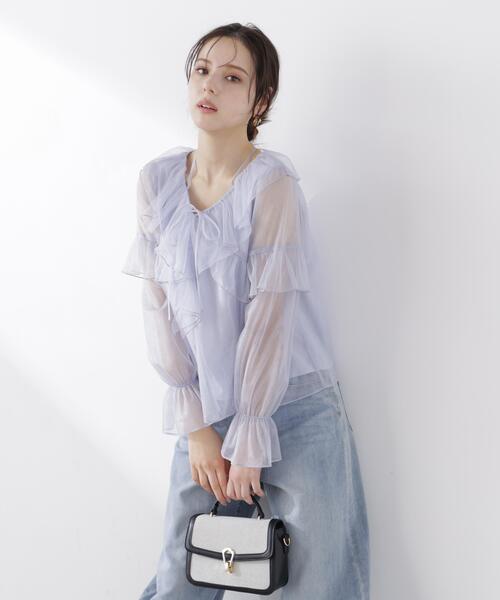 PROPORTION BODY DRESSING(プロポーションボディドレッシング)の「チュールラッフルブラウス / 1216110304(シャツ/ブラウス・レディース・ホワイト系その他/グレー/ブルー・FREE)」の14枚目の写真
