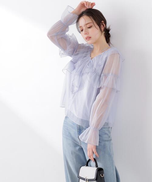 PROPORTION BODY DRESSING(プロポーションボディドレッシング)の「チュールラッフルブラウス / 1216110304(シャツ/ブラウス・レディース・ホワイト系その他/グレー/ブルー・FREE)」の13枚目の写真