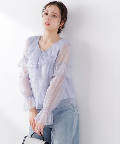 PROPORTION BODY DRESSING(プロポーションボディドレッシング)の「チュールラッフルブラウス / 1216110304(シャツ/ブラウス・レディース・ホワイト系その他/グレー/ブルー・FREE)」の9枚目の写真