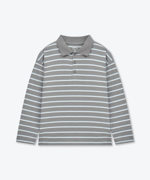 MUSINSA STANDARD KIDS（ムシンサスタンダードキッズ）の「マルチストライプ長袖カラーTシャツ[グレー]（ポロシャツ・レディース・その他・110/120/130/140/150/160）」の3枚目の写真