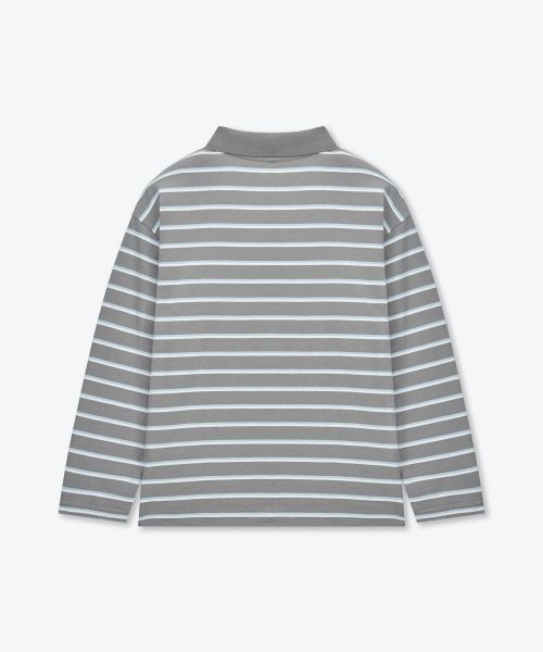 MUSINSA STANDARD KIDS（ムシンサスタンダードキッズ）の「マルチストライプ長袖カラーTシャツ[グレー]（ポロシャツ・レディース・その他・110/120/130/140/150/160）」の4枚目の写真