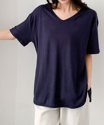サイドスリット入り 抜け感オーバー トップス Tシャツ/カットソー/レイヤードにも使える