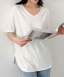 サイドスリット入り 抜け感オーバー トップス Tシャツ/カットソー/レイヤードにも使える