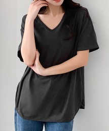 サイドスリット入り 抜け感オーバー トップス Tシャツ/カットソー/レイヤードにも使える