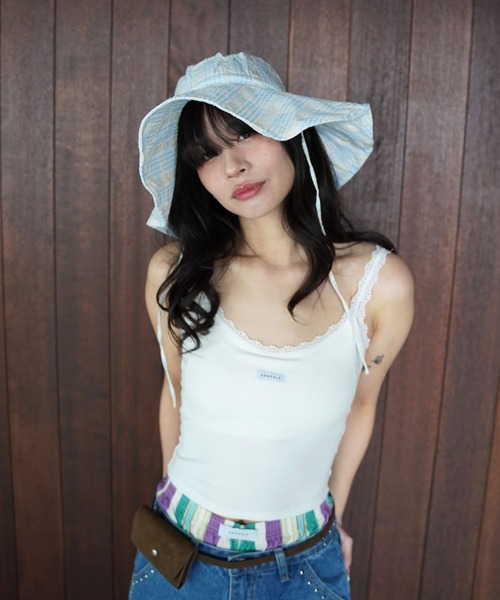 SANSeLF（サンセルフ）の「【SANSeLF】チェックシャーリングハット saa26s026（ハット・レディース・ブルー/ブラック・FREE）」の7枚目の写真