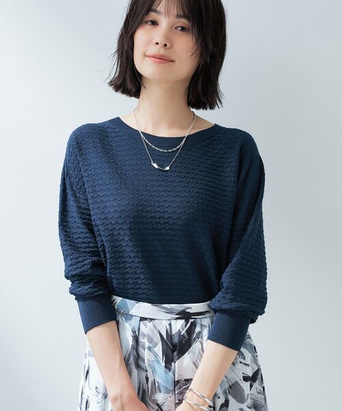 INDIVI（インディヴィ）の「【洗える／無縫製】ジャカード編みニット（ニット/セーター・レディース・ネイビー/ライトブルー/オフホワイト・38/13）」の3枚目の写真