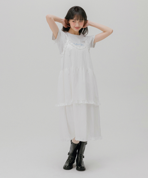MELLOTORY(メロートリー)の「フリルレイヤーロングワンピース(ホワイト)(ワンピース・レディース・ホワイト・FREE)」の2枚目の写真