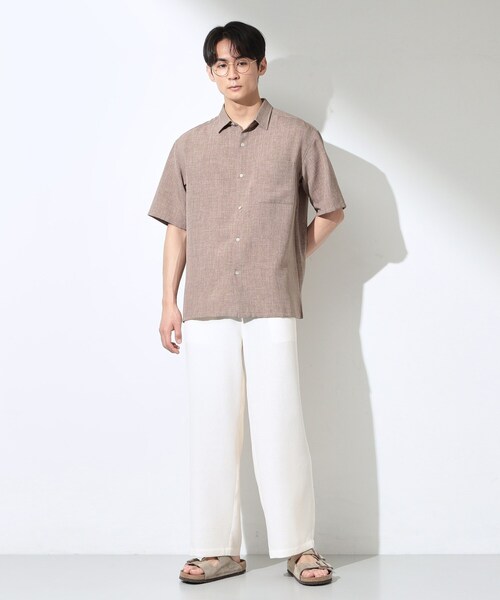 THE SHOP TK （ザ ショップ ティーケー ）の「【LINO FINE】 リネンライク半袖シャツ UVカット／イージーケア／吸水速乾／洗濯機OK／セットアップ可（シャツ/ブラウス・メンズ・キャメル/ブルー系その他/チャコールグレー・04/03/02）」の12枚目の写真