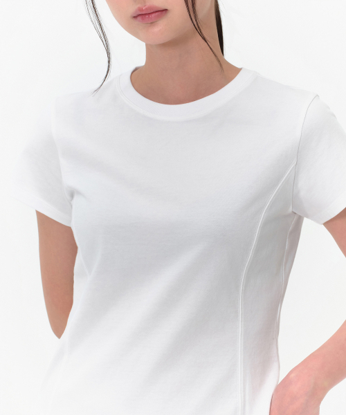 MUSINSA STANDARD WOMAN（ムシンサスタンダードウーマン）の「ウィメンズラウンドヘムTシャツ[ホワイト]（Tシャツ/カットソー・レディース・その他・X-SMALL/MEDIUM/LARGE/SMALL）」の4枚目の写真