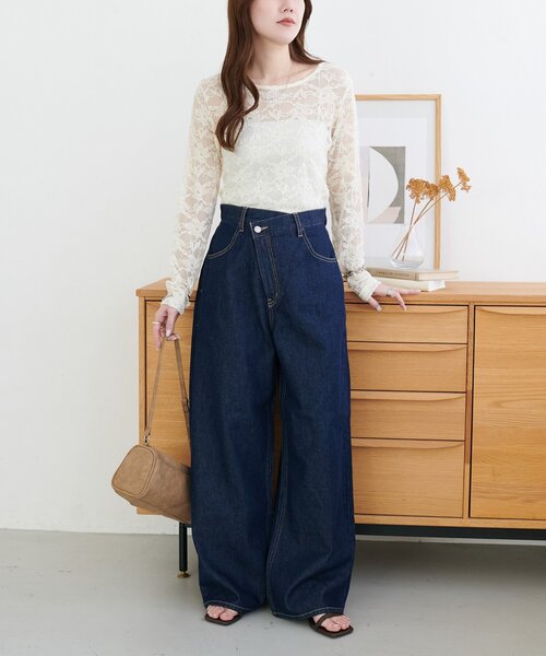 DISCOAT(ディスコート)の「ライトオンスデニムワイドパンツ(その他パンツ・レディース・ブルー/ネイビー・SMALL/MEDIUM/LARGE)」の9枚目の写真