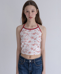 YAHNSISI（ヤーンシシ）の「アイレットホルターネックスリーブレス - ローズガーデン（Tシャツ/カットソー）」
