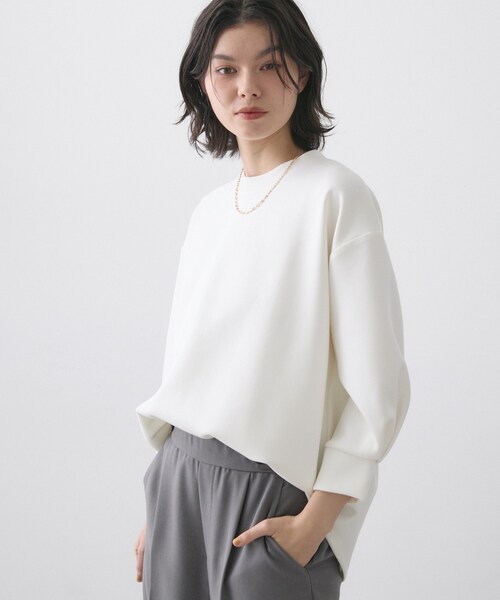 Dessin(デッサン)の「【洗える】8分袖ボンディングカットソー(Tシャツ/カットソー・レディース・ホワイト/ライトブルー/サンドベージュ・03/02/01)」の4枚目の写真
