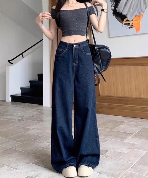 shyam inspiration(シャムインスピレーション)の「ワイドルーズデニムパンツ(デニムパンツ・レディース・ネイビー・M/L/S)」の2枚目の写真