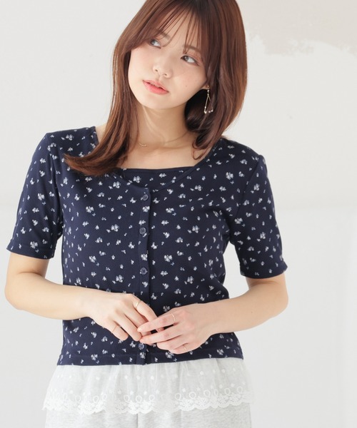 Honeys(ハニーズ)の「裾レースキャミ付カーデ(カーディガン/ボレロ・レディース・ネイビー系1/レッド/ホワイト系その他2・L/M/S)」の2枚目の写真