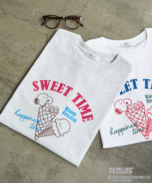 FREAK'S STORE（フリークスストア）の「限定展開　別注/PEANUTS/ピーナッツ SWEET TIME 半袖 Tシャツ（Tシャツ/カットソー・レディース・オフホワイト/ブラック/ライトピンク/ライトグレー・ﾌﾘ-）」の20枚目の写真