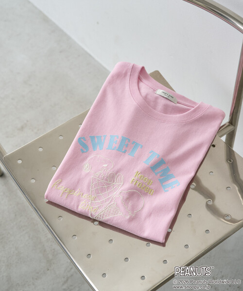 FREAK'S STORE（フリークスストア）の「限定展開　別注/PEANUTS/ピーナッツ SWEET TIME 半袖 Tシャツ（Tシャツ/カットソー・レディース・オフホワイト/ブラック/ライトピンク/ライトグレー・ﾌﾘ-）」の5枚目の写真