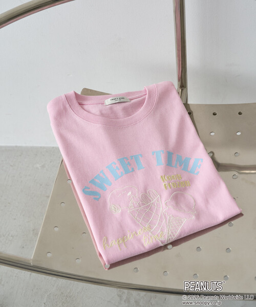 FREAK'S STORE（フリークスストア）の「限定展開　別注/PEANUTS/ピーナッツ SWEET TIME 半袖 Tシャツ（Tシャツ/カットソー・レディース・オフホワイト/ブラック/ライトピンク/ライトグレー・ﾌﾘ-）」の6枚目の写真