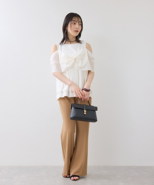 VIS(ビス)の「フロントリボンドッキングトップス/2WAY(Tシャツ/カットソー・レディース・チャコールグレー/オフホワイト・FREE)」の7枚目の写真