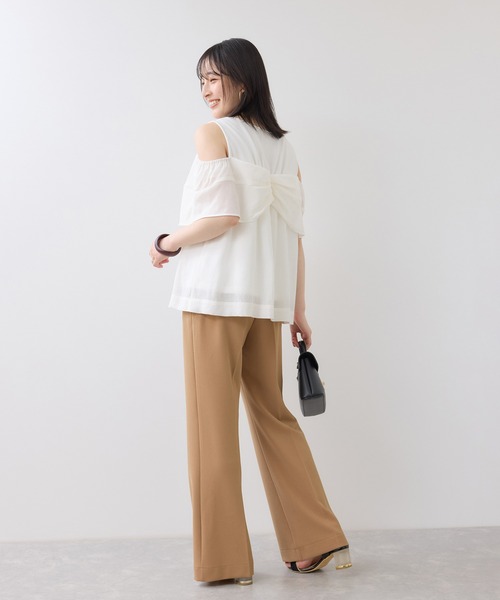 VIS(ビス)の「フロントリボンドッキングトップス/2WAY(Tシャツ/カットソー・レディース・チャコールグレー/オフホワイト・FREE)」の8枚目の写真