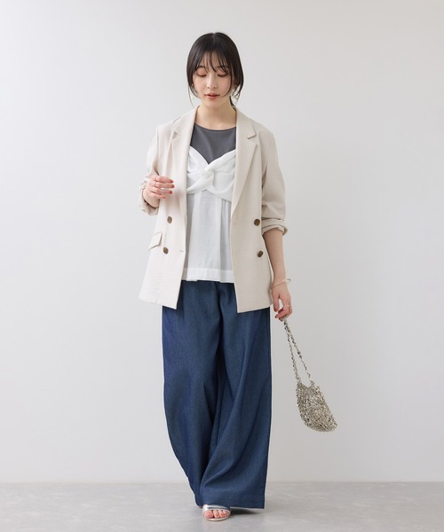 VIS(ビス)の「フロントリボンドッキングトップス/2WAY(Tシャツ/カットソー・レディース・チャコールグレー/オフホワイト・FREE)」の15枚目の写真
