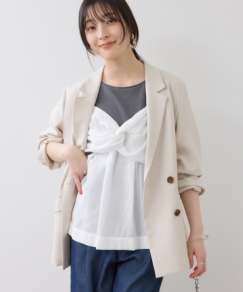 VIS(ビス)の「フロントリボンドッキングトップス/2WAY(Tシャツ/カットソー・レディース・チャコールグレー/オフホワイト・FREE)」の16枚目の写真