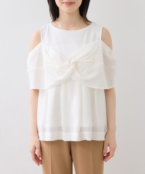 VIS(ビス)の「フロントリボンドッキングトップス/2WAY(Tシャツ/カットソー・レディース・チャコールグレー/オフホワイト・FREE)」の17枚目の写真