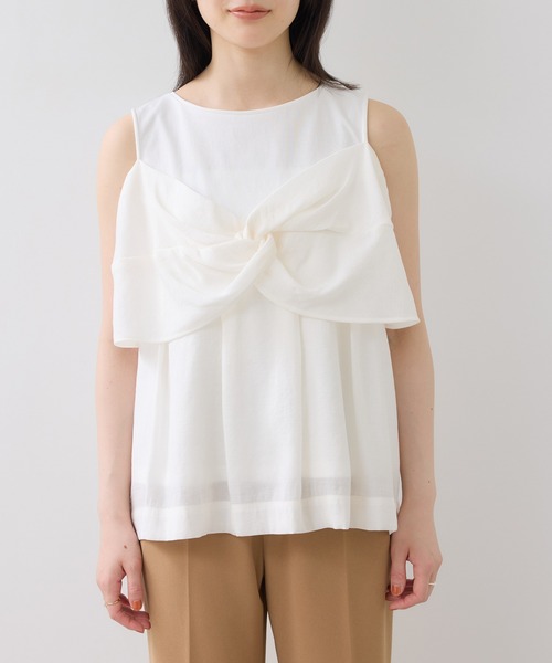 VIS(ビス)の「フロントリボンドッキングトップス/2WAY(Tシャツ/カットソー・レディース・チャコールグレー/オフホワイト・FREE)」の18枚目の写真