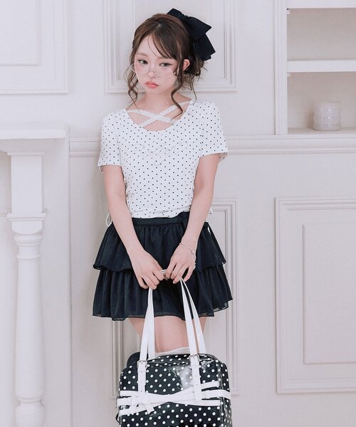 OLIVE des OLIVE（オリーブデオリーブ）の「胸クロスドロストTシャツ（Tシャツ/カットソー・レディース・ホワイト/ブラック系その他/オフホワイト/サックスブルー/ブラック/ピンク・FREE）」の10枚目の写真