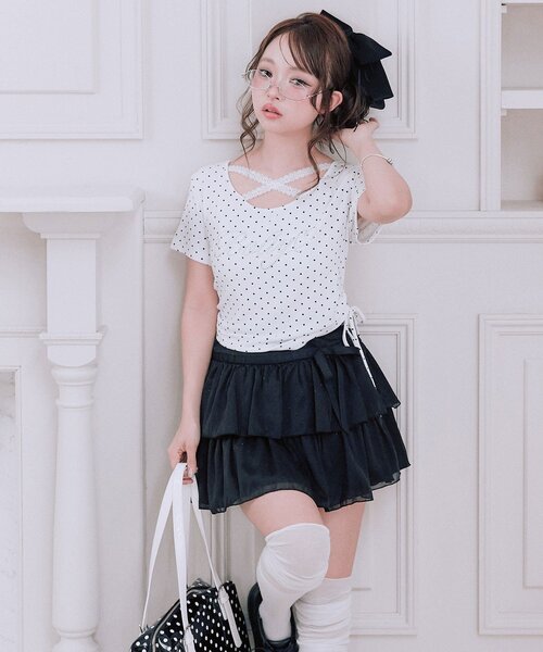 OLIVE des OLIVE（オリーブデオリーブ）の「胸クロスドロストTシャツ（Tシャツ/カットソー・レディース・ホワイト/ブラック系その他/オフホワイト/サックスブルー/ブラック/ピンク・FREE）」の9枚目の写真