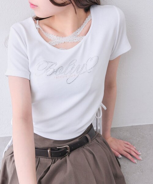 OLIVE des OLIVE（オリーブデオリーブ）の「胸クロスドロストTシャツ（Tシャツ/カットソー・レディース・ホワイト/ブラック系その他/オフホワイト/サックスブルー/ブラック/ピンク・FREE）」の22枚目の写真